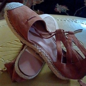 Lace-Up Espadrilles Flats - Caslon - Size 4 - Tan Suede - Close Toe Sandals